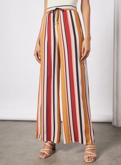NEW LOOK Multi Striped Wide Leg Pants White Pattern  - Image 1
