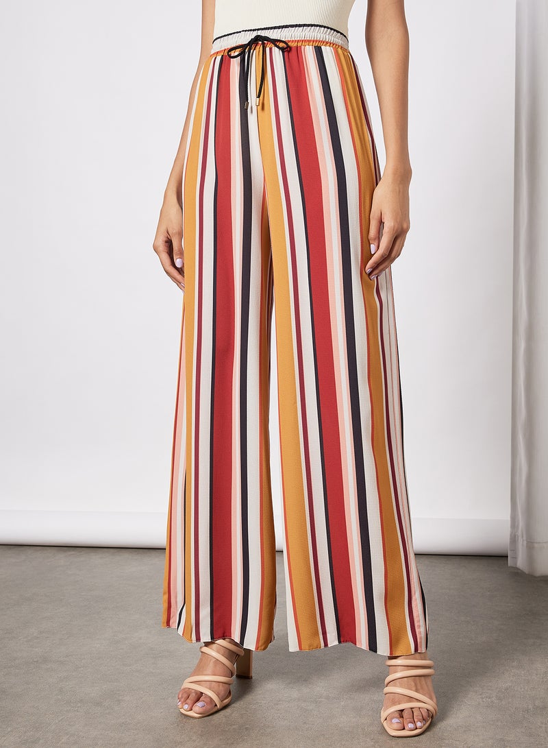 NEW LOOK Multi Striped Wide Leg Pants White Pattern - Image 1