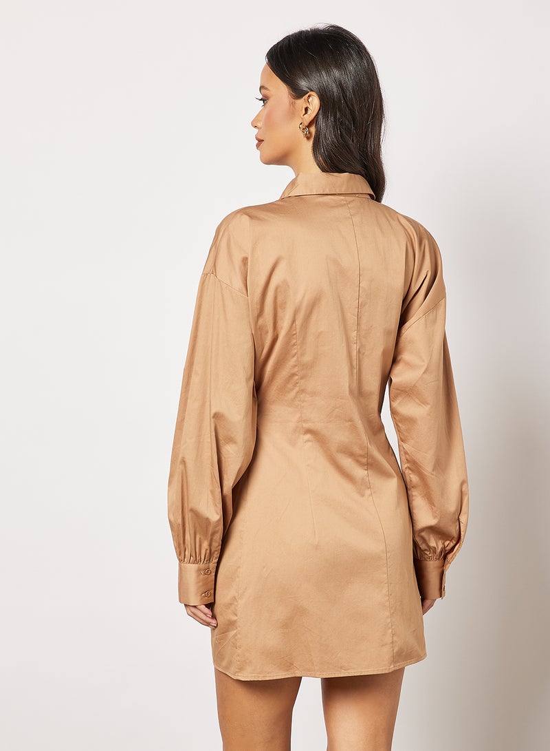 The Fifth - Long Sleeve Shirt Dress Brown - Image 1