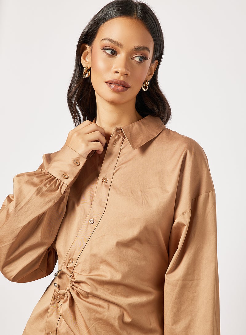 The Fifth - Long Sleeve Shirt Dress Brown - Image 1