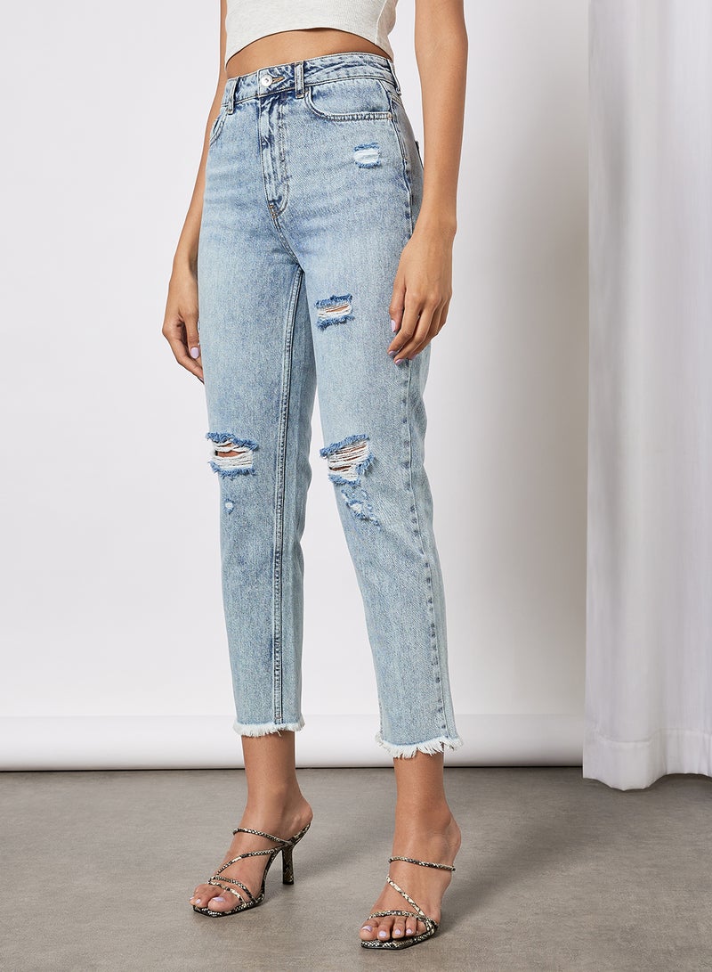 NEW LOOK Ripped Mom Jeans Pale Blue - Image 1