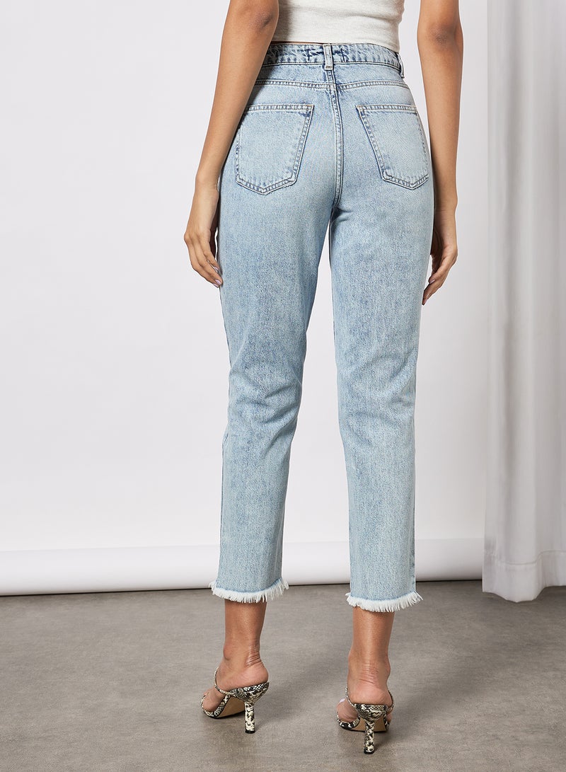 NEW LOOK Ripped Mom Jeans Pale Blue - Image 2