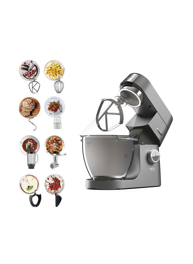 Kenwood Stand Mixer Kitchen Machine Chef XL Titanium  With  SS Bowl, K-Beater, Whisk, Dough Hook, Creaming Beater, Folding Tool, Glass Blender, Meat Grinder, Grinder Mill 1700.0 W KVL8430 Grey - v1648627285/N20038724A_1