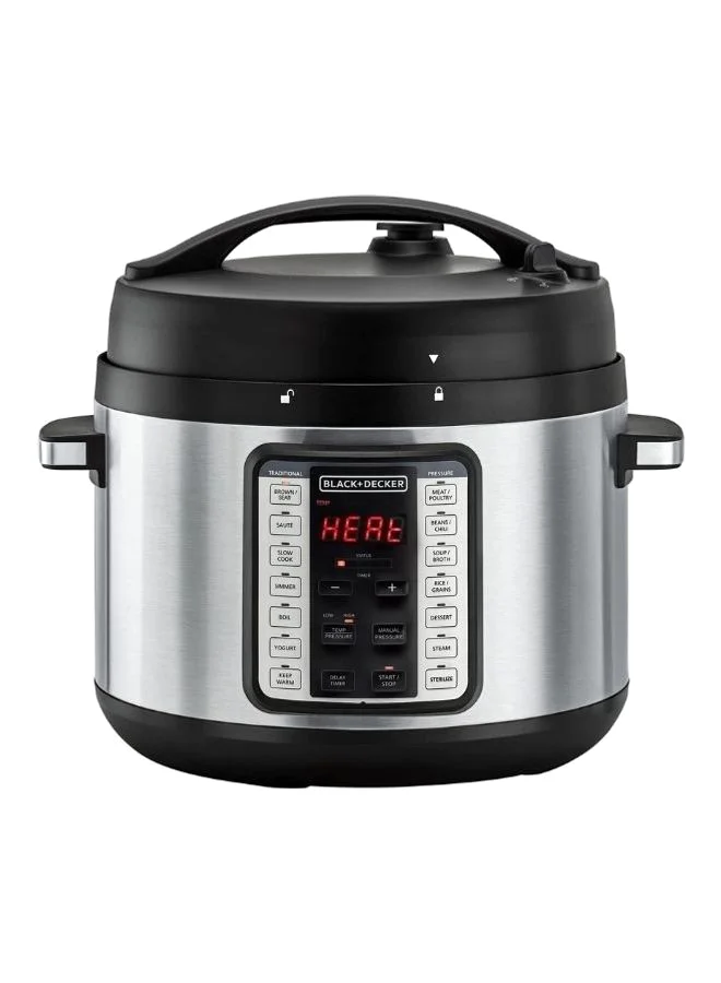 BLACK+DECKER Smart Steam Pot, 9-in-1 Electric Pressure Cooker, 14 Smart Programs, Digital LED Display, Non-Stick, Keep Warm, Dual Purpose Steam Release, 10 L 1350 W PCP1010-B5 Silver