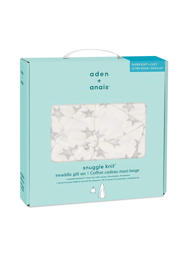 Soft And Light Weight Baby Comfortable Swaddling And Cap Set With Star Print Design - Image 2