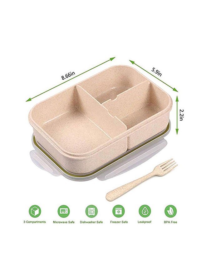 SAPU Bento Lunch Box Durable Leakproof Containers With 3 Compartments For Kids Plastic White/Beige 8.3x5.6x2.6inch  - Image 2