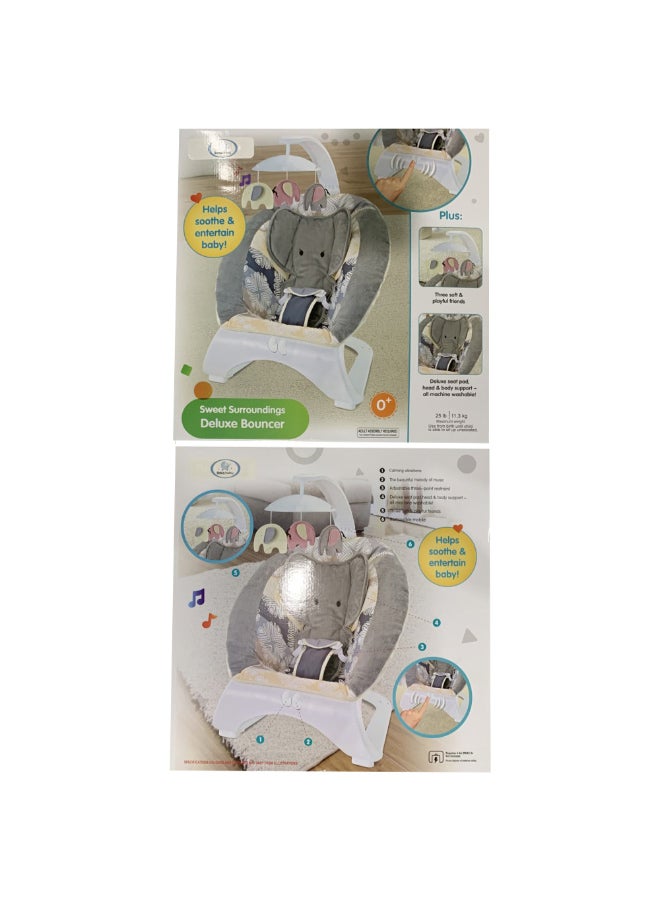 أملا كرسي أطفال هزاز بتصميم فيل وموسيقي ومحمول ومزود بألعاب - Image 2