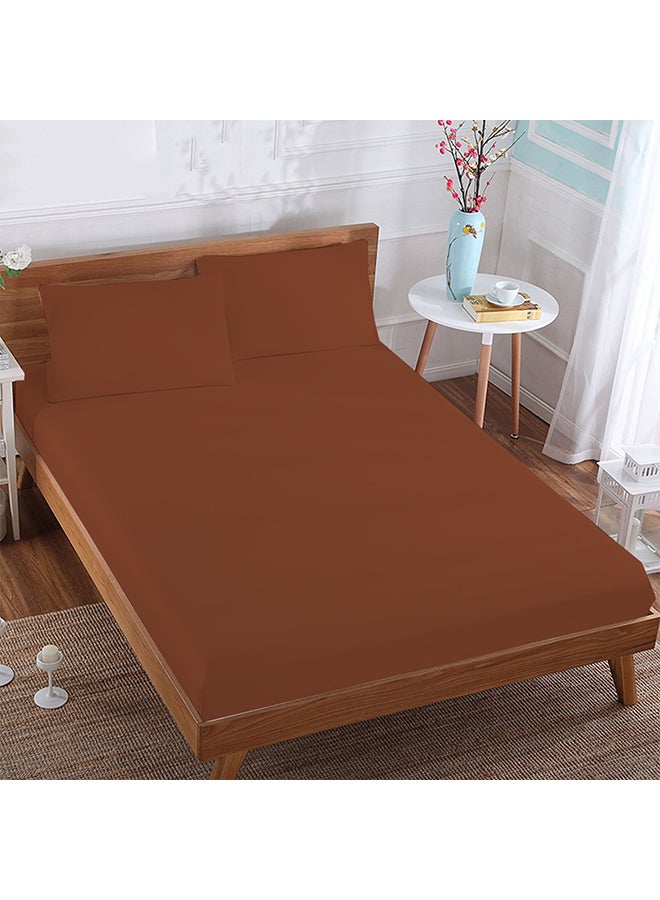 Scala 3-Piece Set 400 Thread Count Fitted Sheet and 2 Pillow Cover Super King Size 100% Cotton Brick Red Solid 200x180cm  - Image 1