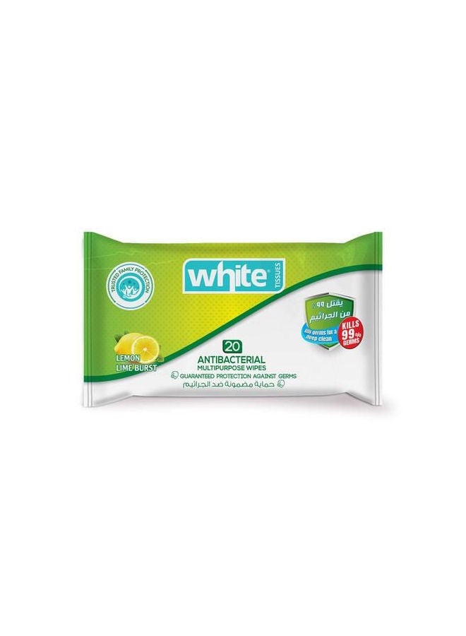 White - Anti-Bacterial Wipes Lemon 20 Paper White - Image 1