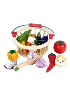 32-2047 Wooden Realistic Fruits and Basket Pretend Kitchen Play Set for Kids