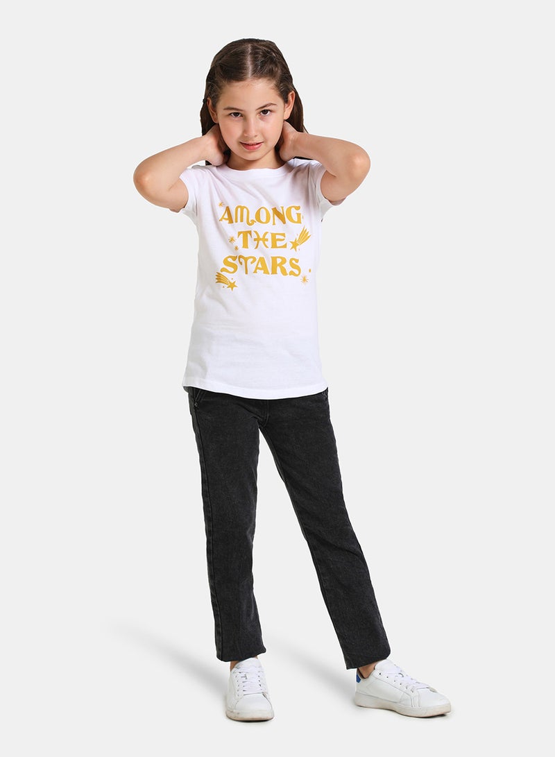 NEON Girls Round Neck Short Sleeve T-Shirt White  - Image 2