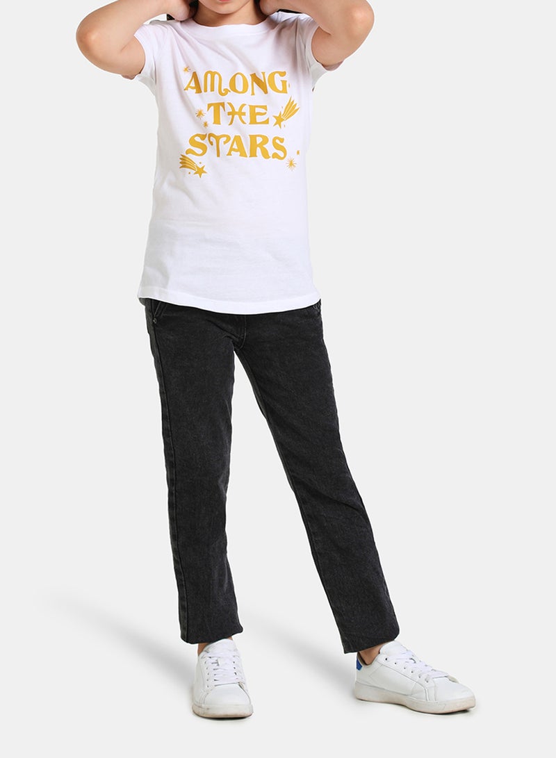 NEON Girls Round Neck Short Sleeve T-Shirt White  - Image 3