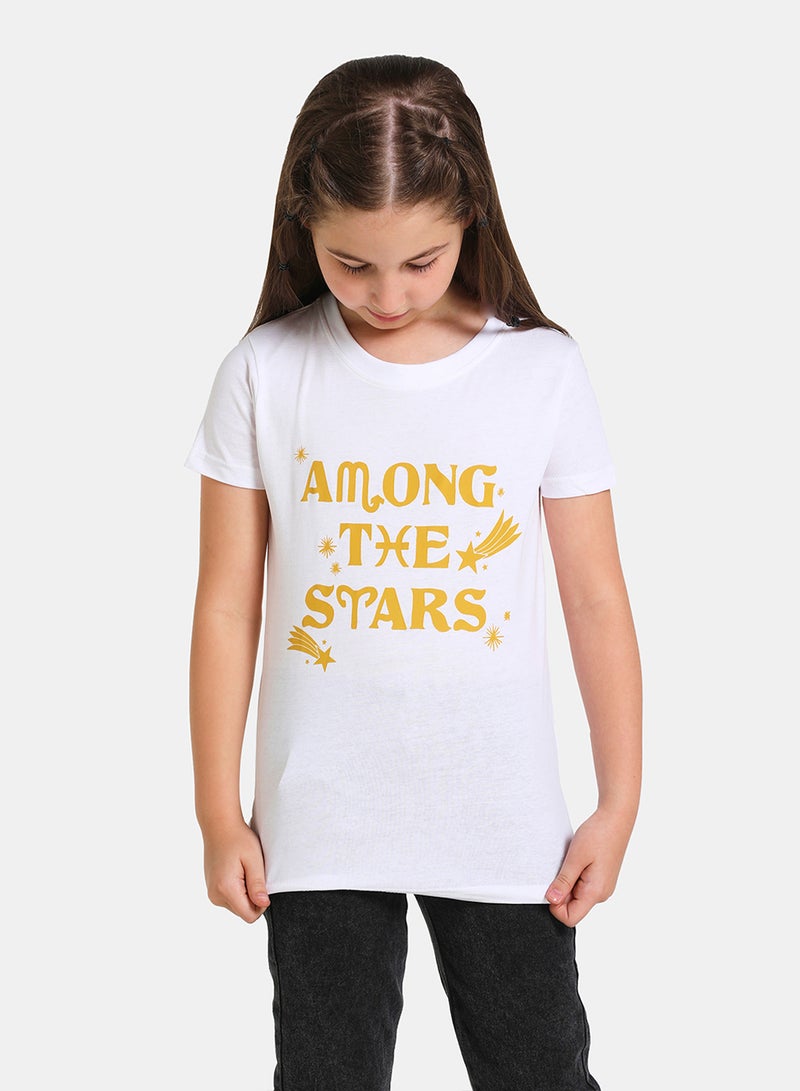 NEON Girls Round Neck Short Sleeve T-Shirt White  - Image 1