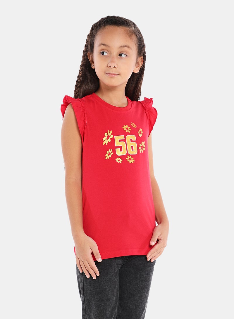Neon Girls Round Neck Sleeveless T-Shirt Light Red - Image 1