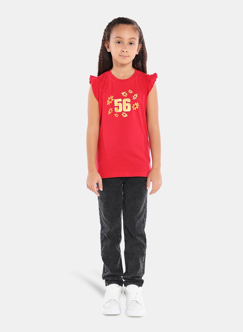 Neon Girls Round Neck Sleeveless T-Shirt Light Red - Image 3
