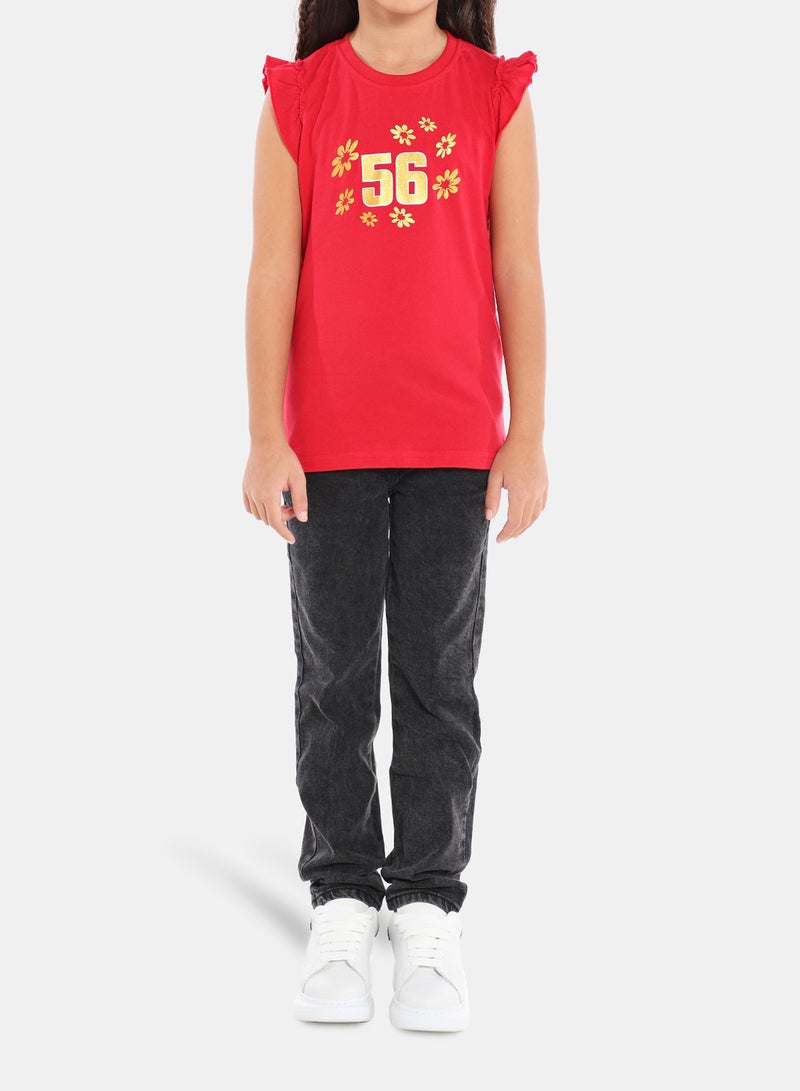 Neon Girls Round Neck Sleeveless T-Shirt Light Red - Image 4