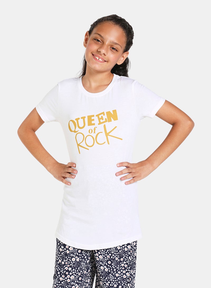 NEON Girls Round Neck Short Sleeve T-Shirt Bright White  - Image 1