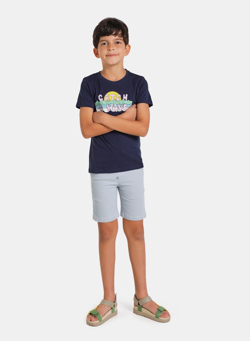 Neon Round Neck Graphic Printed T-Shirt Navy - Image 2