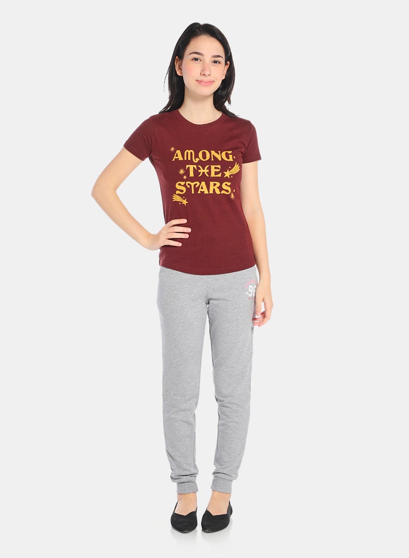 Neon Girls Round Neck Short Sleeve T-Shirt Maroon  - Image 2