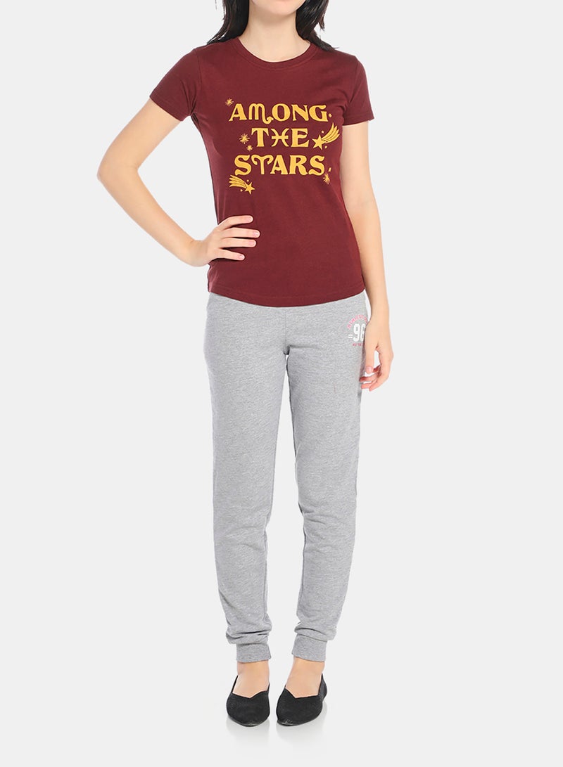 Neon Girls Round Neck Short Sleeve T-Shirt Maroon  - Image 3