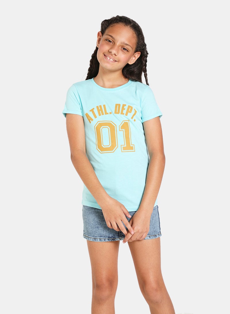 Neon Girls Round Neck Short Sleeve T-Shirt Blue  - Image 1