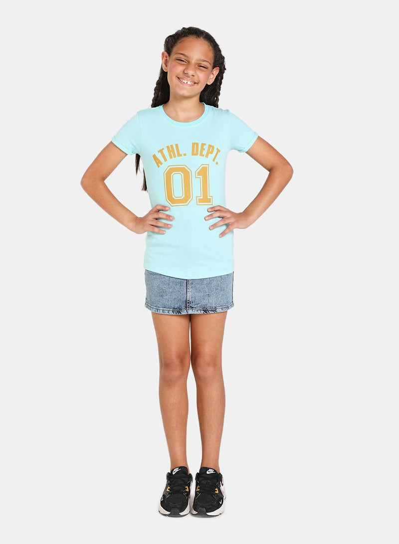Neon Girls Round Neck Short Sleeve T-Shirt Blue  - Image 3