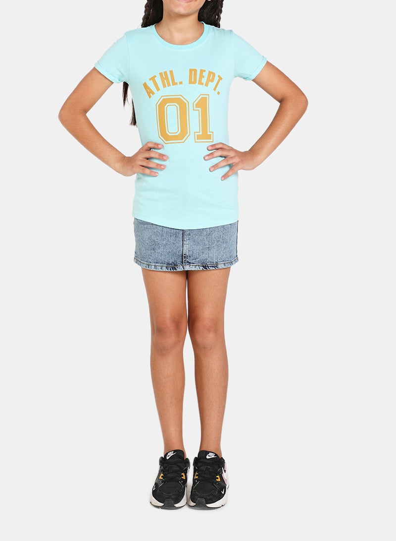 Neon Girls Round Neck Short Sleeve T-Shirt Blue  - Image 4