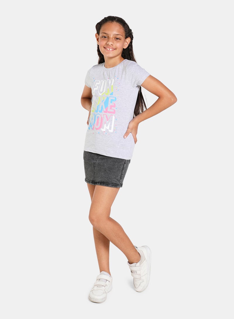 Neon Boys Round Neck Cap Sleeve T-Shirt Grey Melange  - Image 2