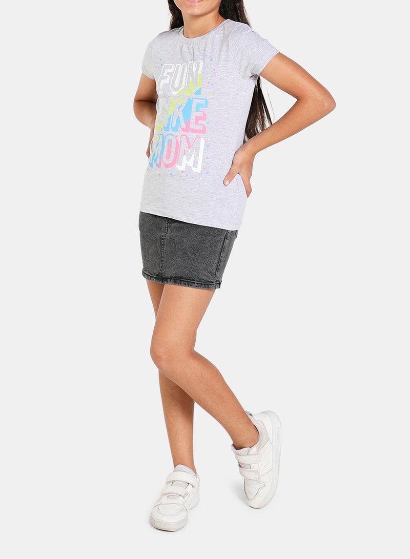 Neon Boys Round Neck Cap Sleeve T-Shirt Grey Melange  - Image 3