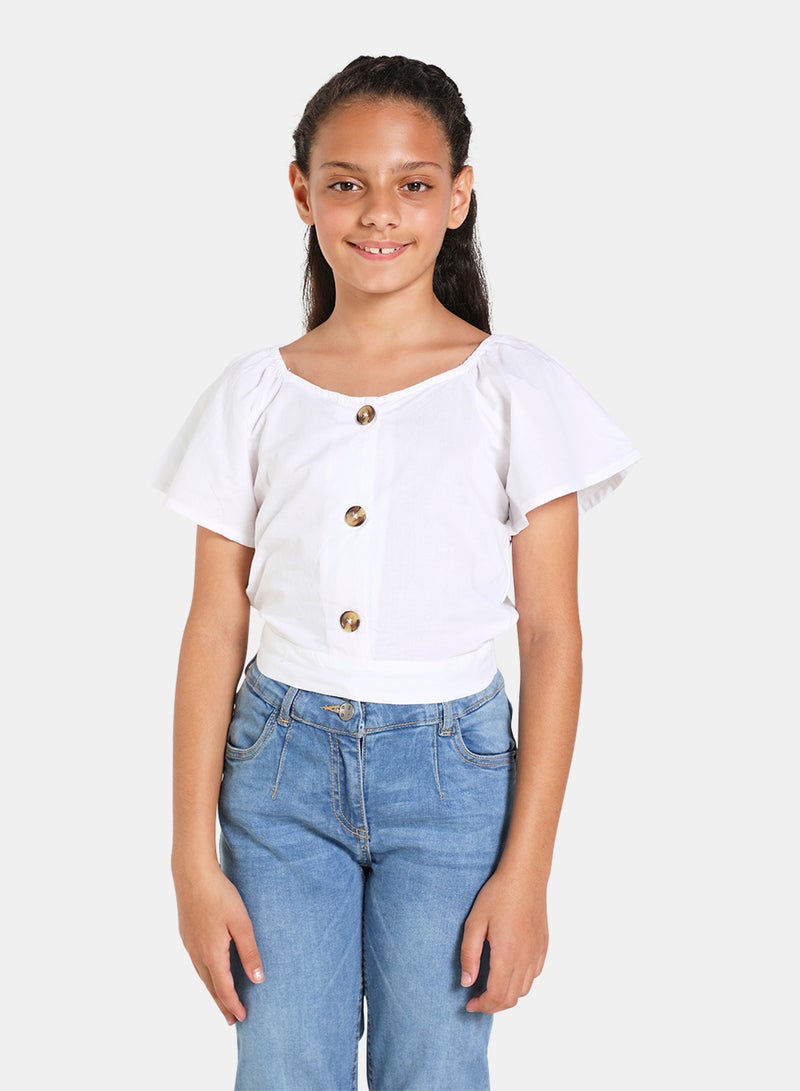 NEON Off Shoulder Short Sleeve Blouse Top White  - Image 1