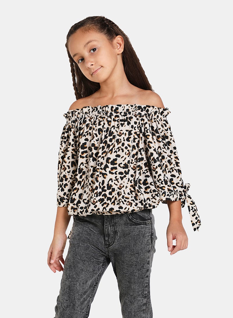NEON - Round Neck Short Sleeve Top Black Animal - Image 1