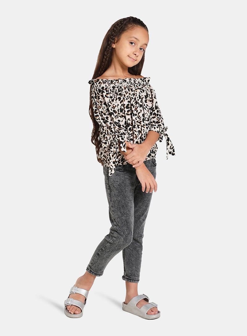 NEON - Round Neck Short Sleeve Top Black Animal - Image 1