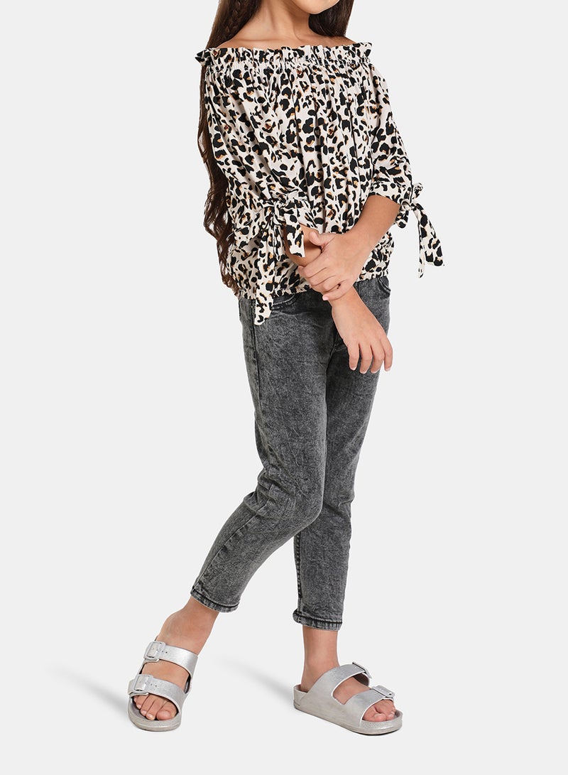 NEON - Round Neck Short Sleeve Top Black Animal - Image 1