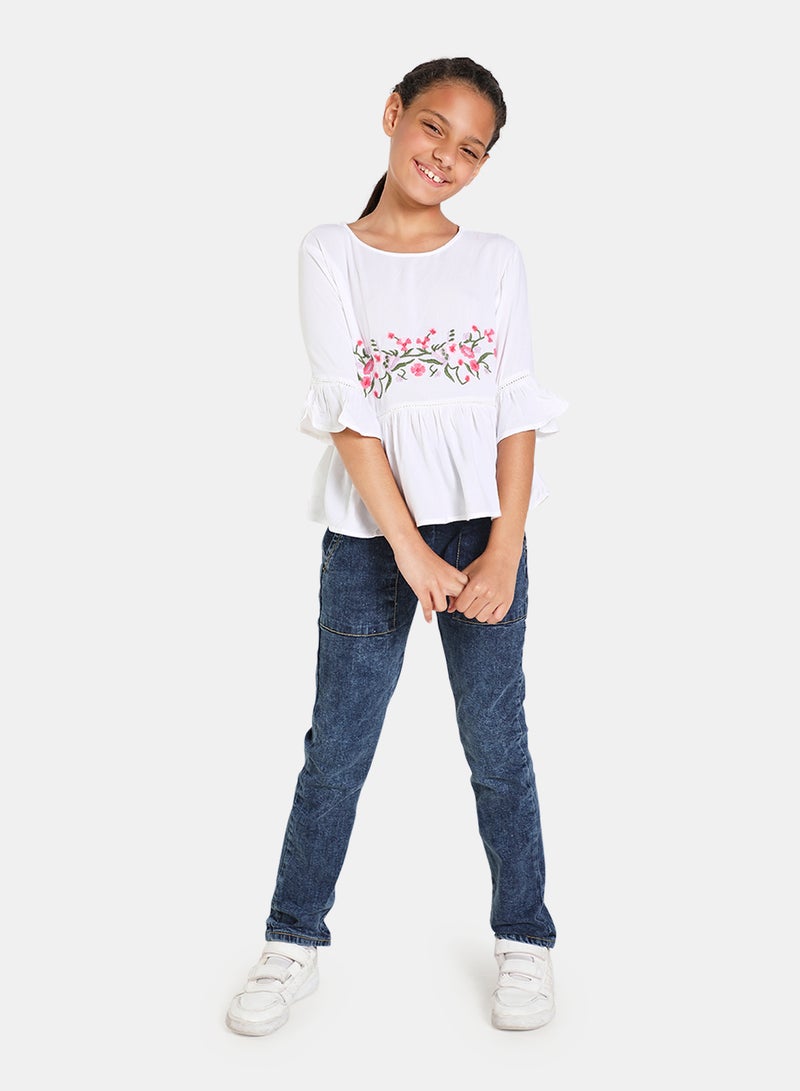 NEON Round Neck Printed Blouse Top White  - Image 2