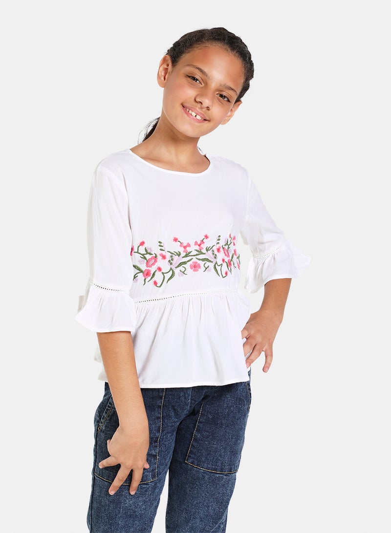 NEON Round Neck Printed Blouse Top White  - Image 1