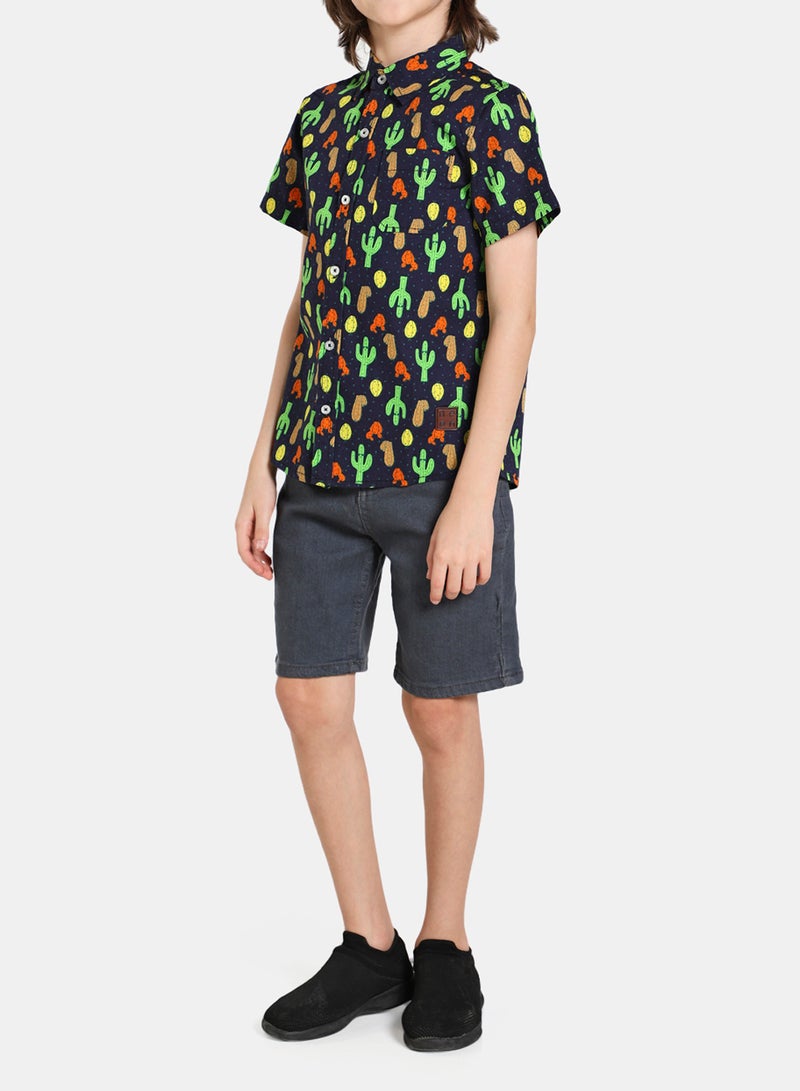 Neon Casual Printed Shirt Black Aop - Image 3