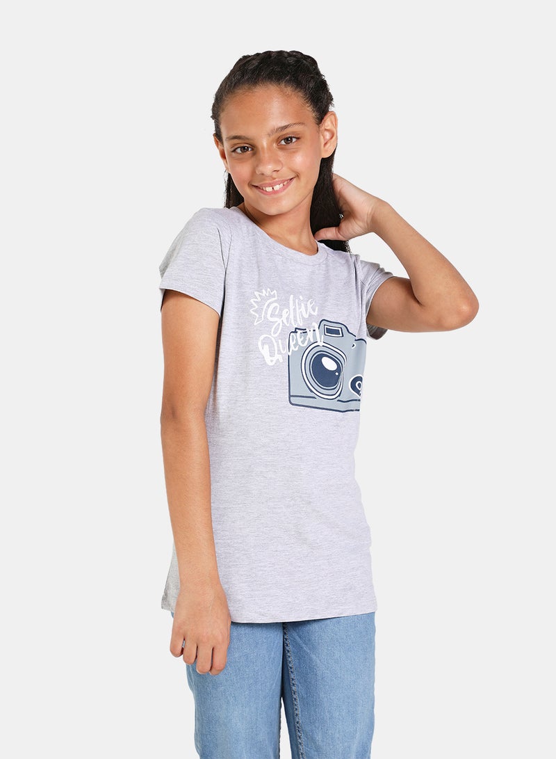 NEON Boys Round Neck Short Sleeve T-Shirt Grey Melange  - Image 1