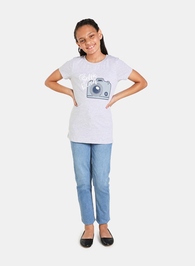 NEON Boys Round Neck Short Sleeve T-Shirt Grey Melange  - Image 2