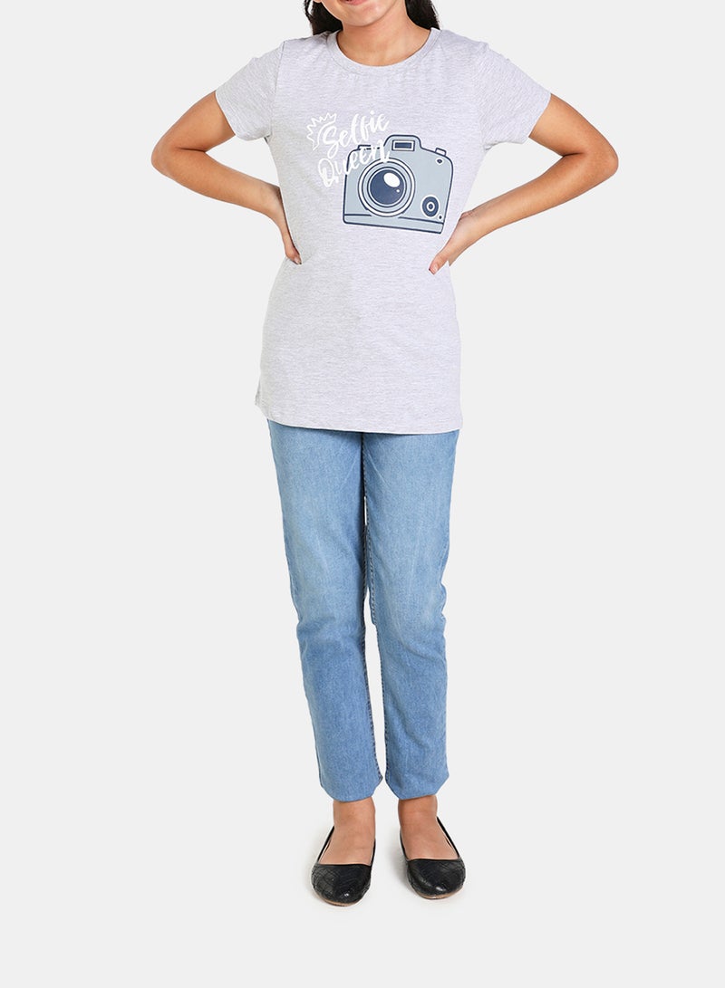 NEON Boys Round Neck Short Sleeve T-Shirt Grey Melange  - Image 3