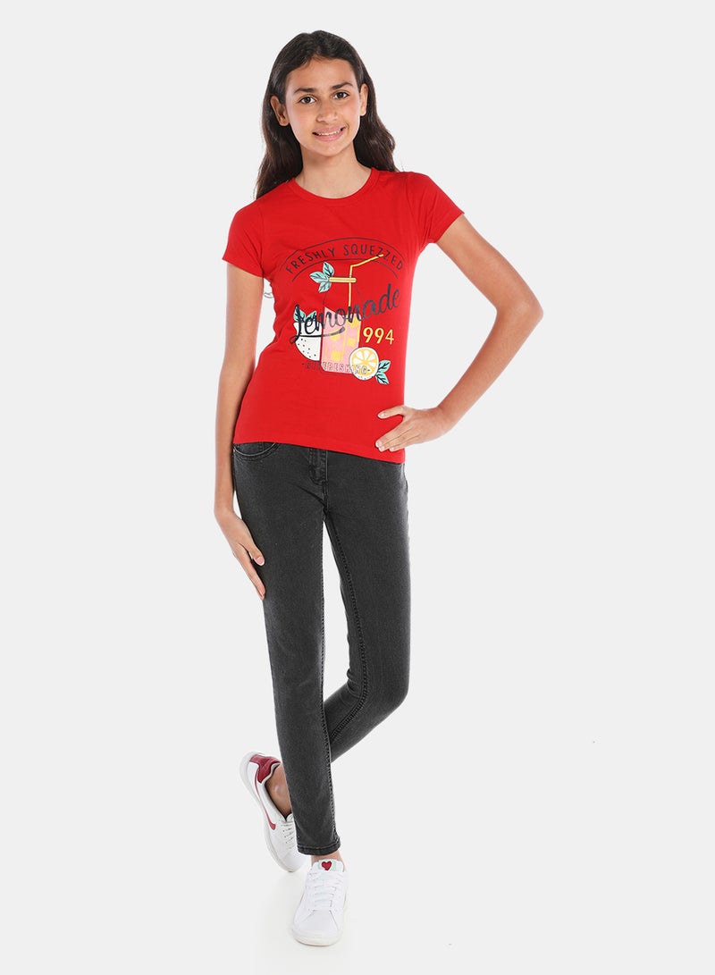 Neon Boys Crew Neck Short Sleeve T-Shirt Candy Red  - Image 3