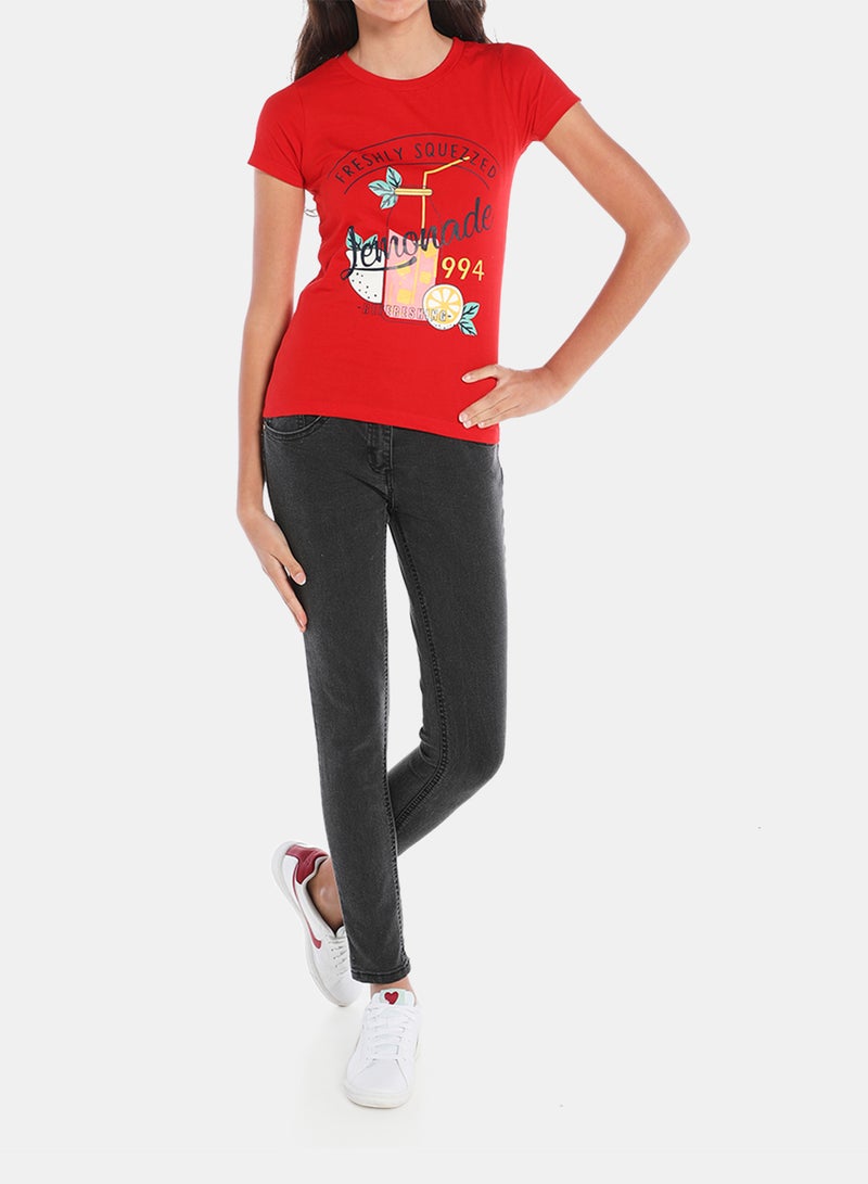 Neon Boys Crew Neck Short Sleeve T-Shirt Candy Red  - Image 4