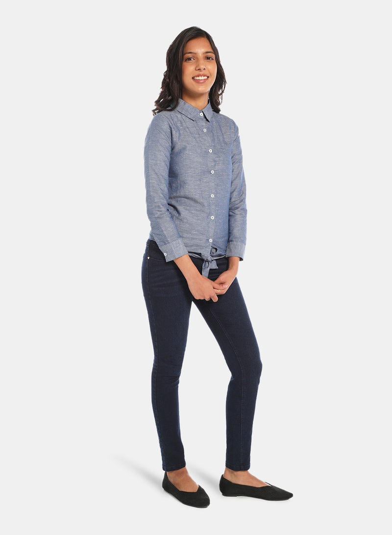Neon Girls Collared Neck Long Sleeve Blouse Denim Blue  - Image 2