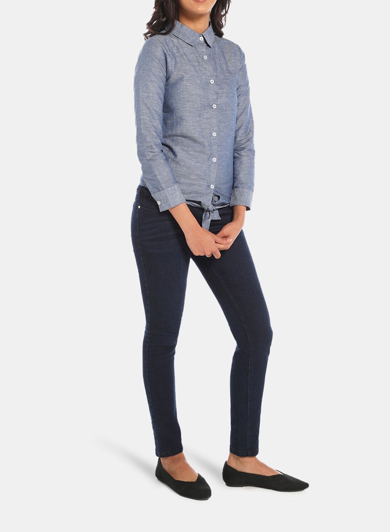 Neon Girls Collared Neck Long Sleeve Blouse Denim Blue  - Image 3