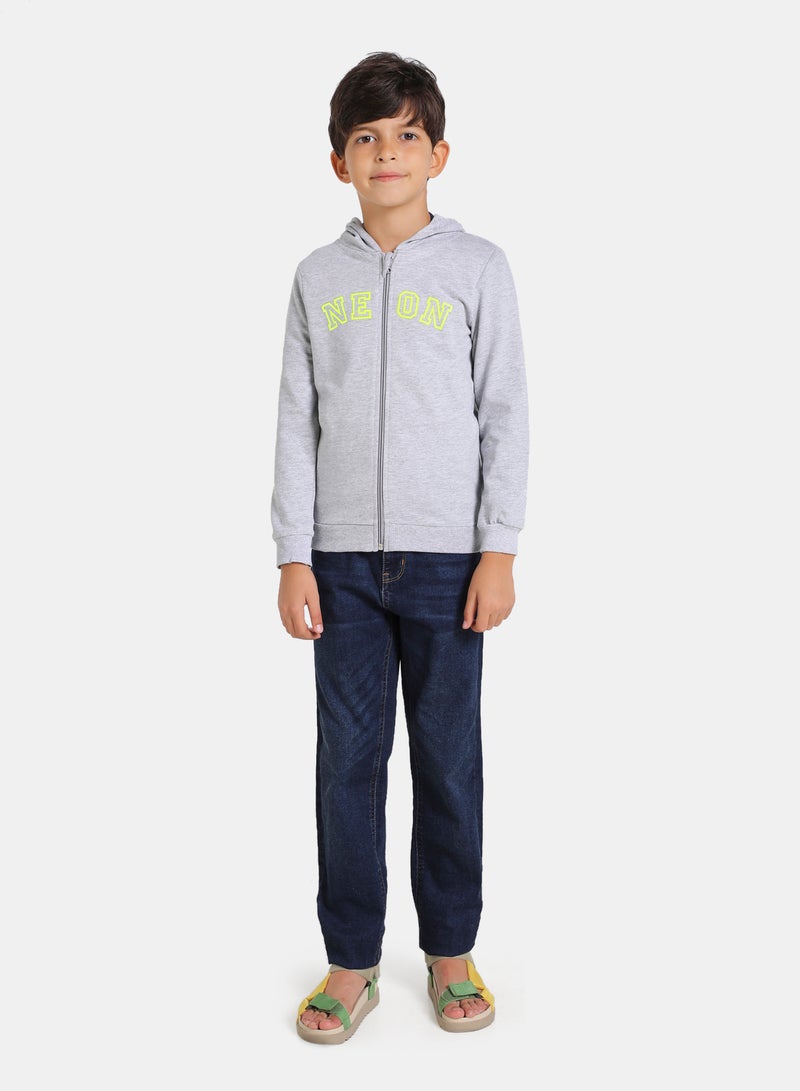 NEON Boys Hooded Neck Long Sleeve Zip Through Grey Melange  - Image 2