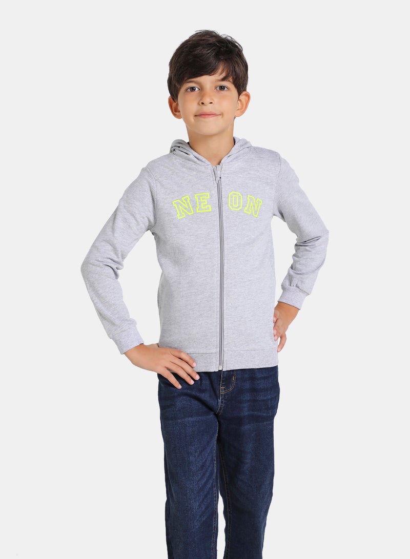 NEON Boys Hooded Neck Long Sleeve Zip Through Grey Melange  - Image 1