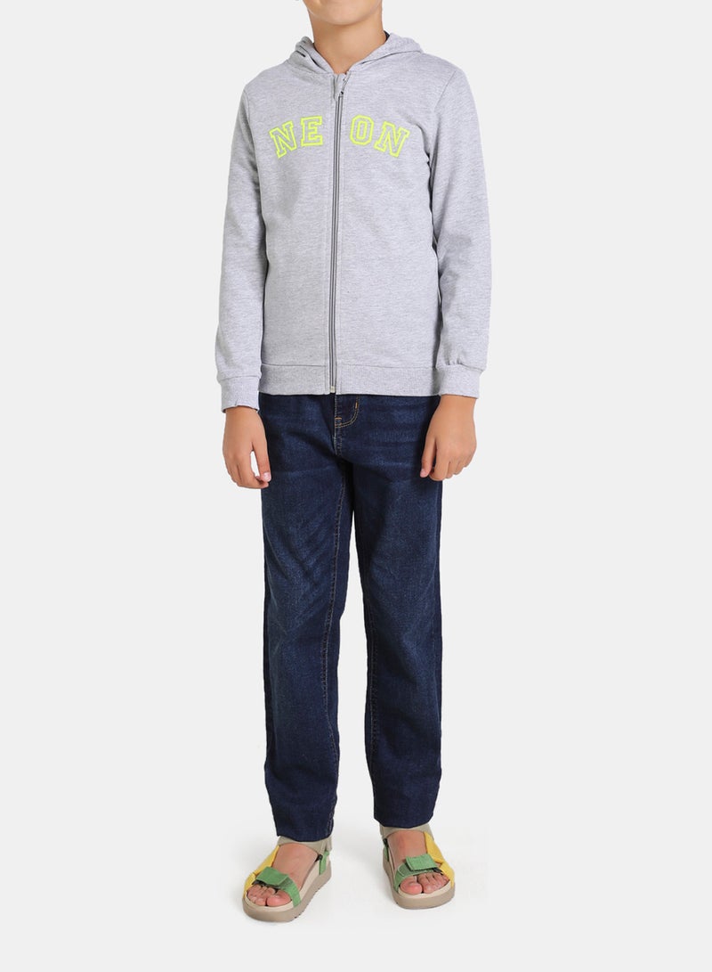 NEON Boys Hooded Neck Long Sleeve Zip Through Grey Melange  - Image 3