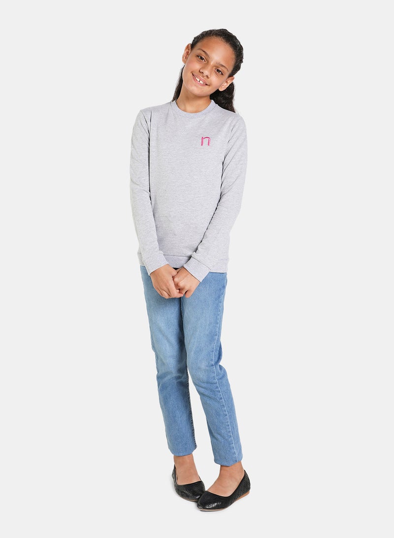 NEON - Girls Round Neck Long Sleeve Sweatshirt Light Grey - Image 1