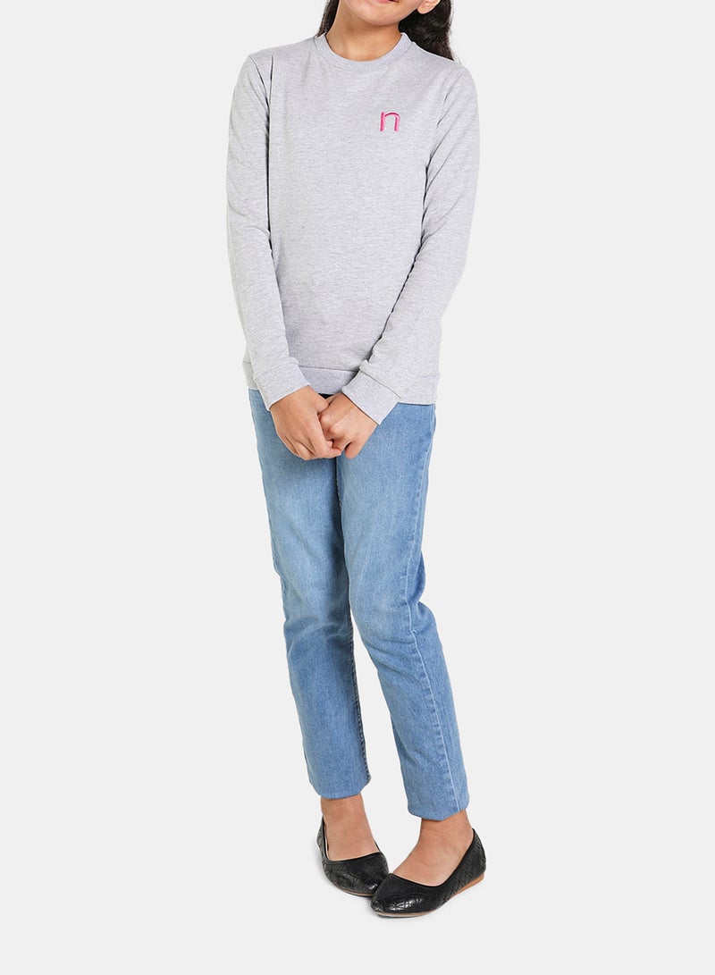NEON - Girls Round Neck Long Sleeve Sweatshirt Light Grey - Image 1