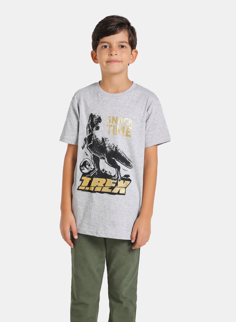 NEON Graphic Printed Crew Neck T-Shirt Grey/Black/White  - Image 1