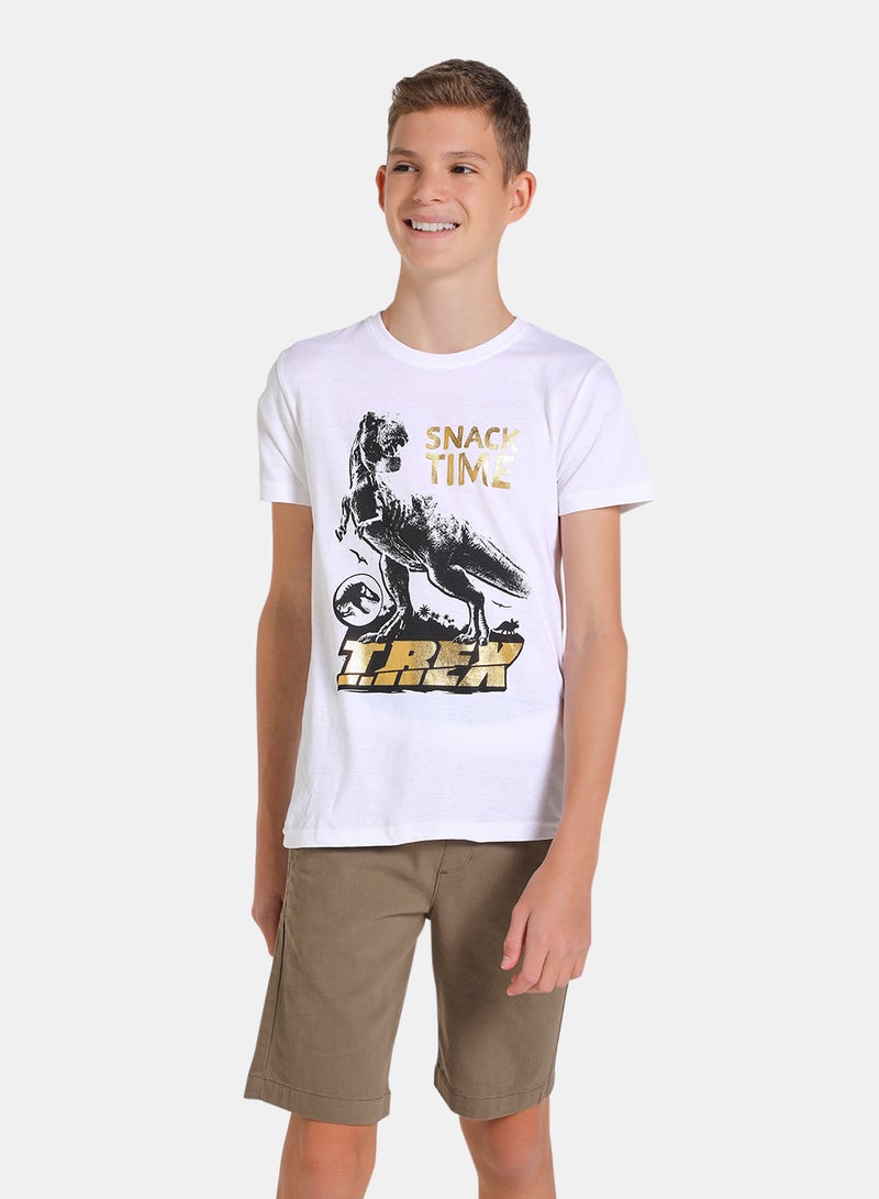 NEON Graphic Printed Crew Neck T-Shirt White/Black/Gold  - Image 1